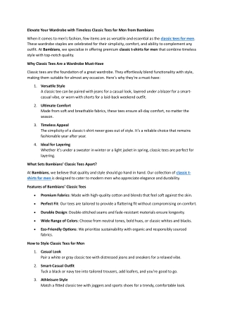 Elevate Your Wardrobe with Timeless Classic Tees for Men from Bambians