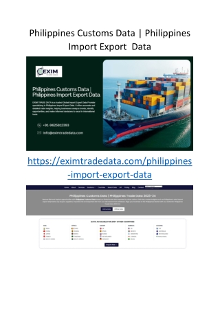 Philippines Customs Data | Philippines Import Export Data