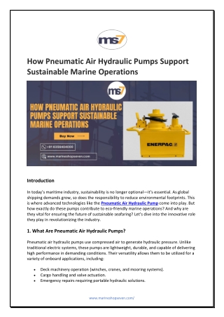 How Pneumatic Air Hydraulic Pumps Support Sustainable Marine Operations