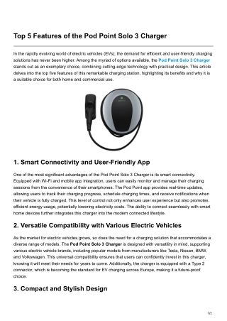 Top 5 Features of the Pod Point Solo 3 Charger