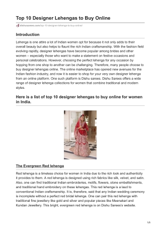 Top 10 Designer Lehengas to Buy Online