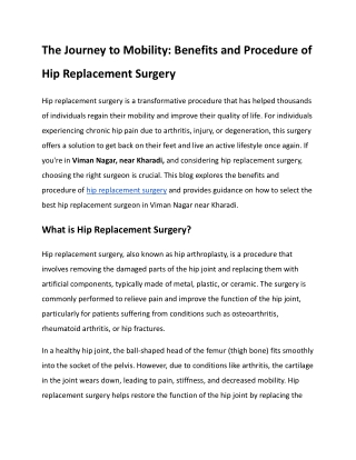The Journey to Mobility_ Benefits and Procedure of Hip Replacement Surgery