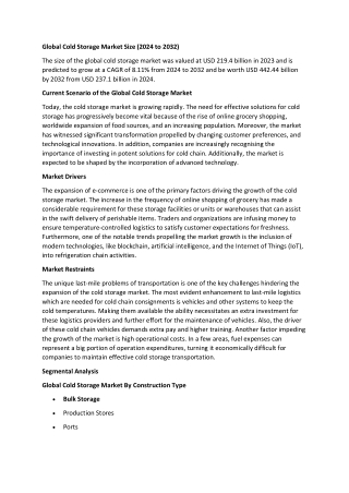 Global Cold Storage Market Growth & Analysis | Trends 2024-2032