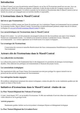 Initiatives d'écotourisme dans le Massif Central : des acteurs engagés