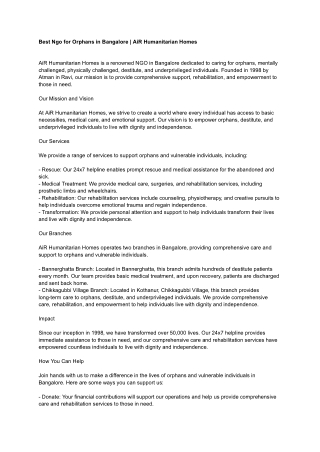 Best Ngo for Orphans in Bangalore | AiR Humanitarian HomesBest Ngo for Orphans i