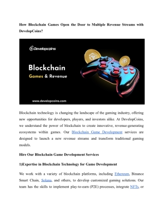 How Blockchain Games Open the Door to Multiple Revenue Streams with DevelopCoins