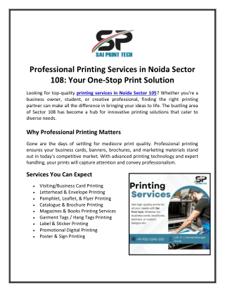 Professional Printing Services in Noida Sector 108 Your One-Stop Print Solution