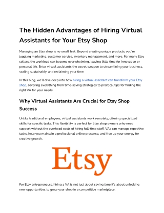 The Hidden Advantages of Hiring Virtual Assistants for Your Etsy Shop