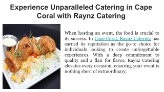 Experience Unparalleled Catering in Cape Coral with Raynz Catering
