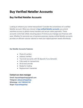 Best Site To Buy Verified Neteller Accounts In Online