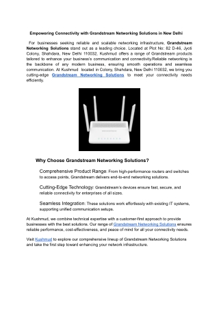 Empowering Connectivity with Grandstream Networking Solutions in New Delhi