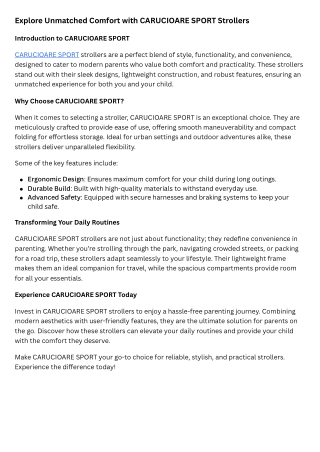 Explore Unmatched Comfort with CARUCIOARE SPORT Strollers