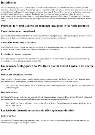Événements Écologiques à Ne Pas Rater dans le Massif Central