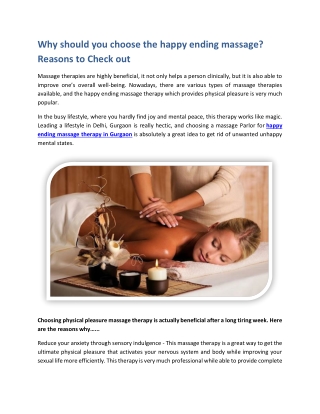 Why should you choose the happy ending massage Reasons to Check out