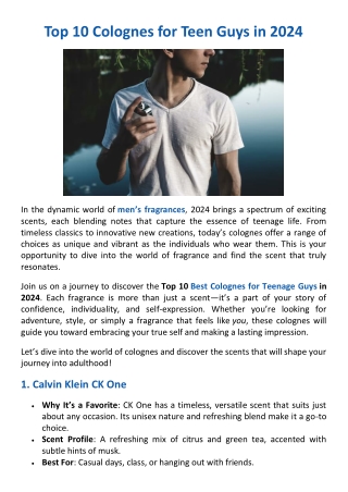 Top 10 Colognes for Teen Guys in 2024