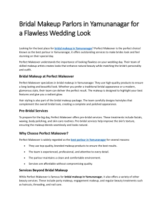 Bridal Makeup Parlors in Yamunanagar for a Flawless Wedding Look