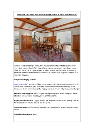 Transform Your Space with Home Staging Furniture & Décor Rental Services