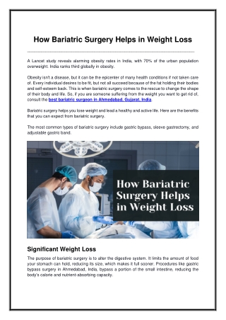 How Bariatric Surgery Helps in Weight Loss