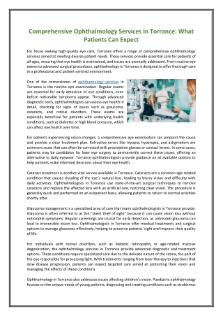 Comprehensive Ophthalmology Services In Torrance What Patients Can Expect