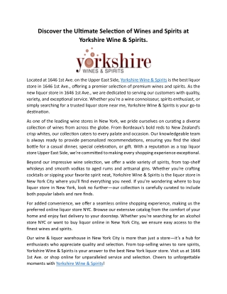 Discover the Ultimate Selection of Wines and Spirits at Yorkshire Wine & Spirits
