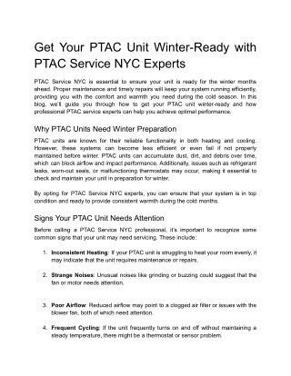 Get Your PTAC Unit Winter-Ready with PTAC Service NYC Experts