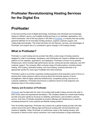 ProHoster Revolutionizing Hosting Services for the Digital Era