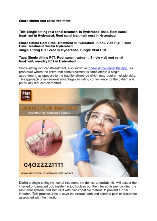 SINGLE SITTING RCT in Hyderabad| Kochi