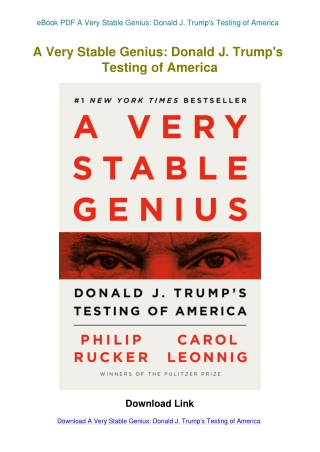 eBook PDF A Very Stable Genius Donald J. Trump's Testing of America