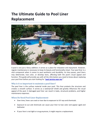 The Ultimate Guide to Pool Liner Replacement