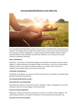 Incorporating Mindfulness into Daily Life