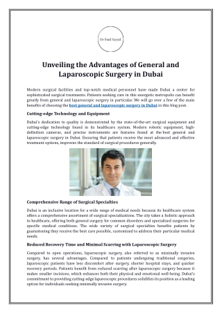 Unveiling the Advantages of General and Laparoscopic Surgery in Dubai