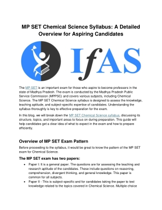 MP SET Chemical Science Syllabus A Detailed Overview for Asp