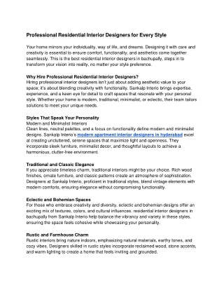 Professional Residential Interior Designers for Every Style