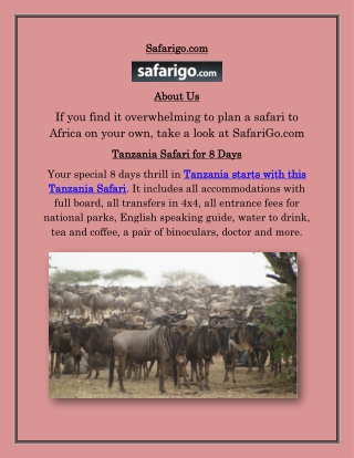 8 Days Safari in Tanzania Package