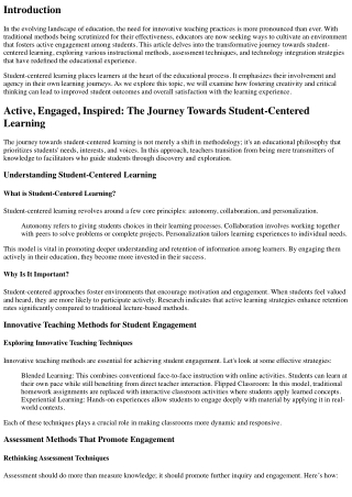 “Active, Engaged, Inspired: The Journey Towards Student-Centered Learning”