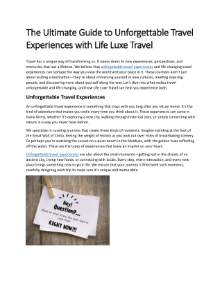 The Ultimate Guide to Unforgettable Travel Experiences with Life Luxe Travel