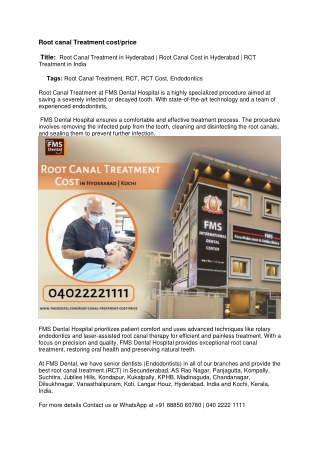 Root canal Treatment cost in Hyderabad| Kochi