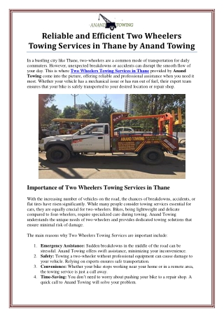 Reliable Two Wheelers Towing Services in Thane by Anand Towing