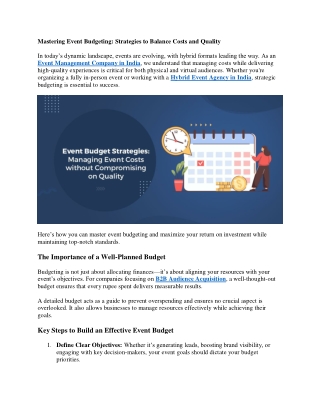Mastering Event Budgeting Strategies to Balance Costs and Quality