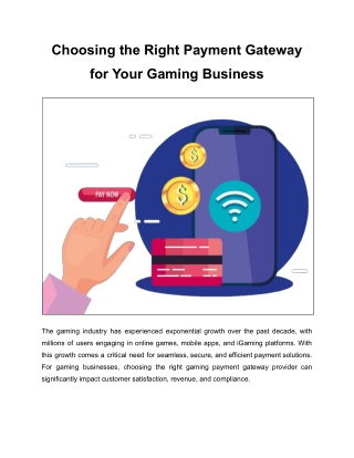 Choosing the Right Payment Gateway for Your Gaming Business