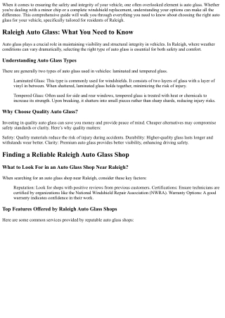 Choosing the Right Auto Glass for Your Vehicle: A Guide for Raleigh Residents