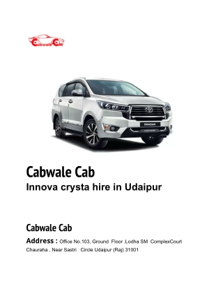 Innova crysta hire in Udaipur