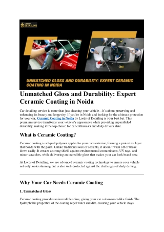 Unmatched Gloss and Durability: Expert Ceramic Coating in Noida