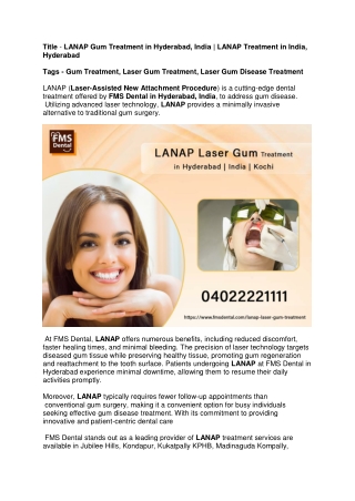 LANAP Laser gum Treatment in Hyderabad| Kochi| India