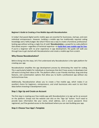 Beginner's Guide to Creating a Free Mobile App with Nocodesolution