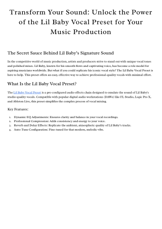 Transform Your Sound Unlock the Power of the Lil Baby Vocal Preset for Your Music Production