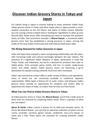 Discover Indian Grocery Stores in Tokyo and Japan