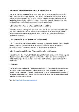 Discover the Divine Places in Bangalore: A Spiritual Journey