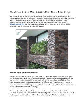 The Ultimate Guide to Using Elevation Stone Tiles in Home Design