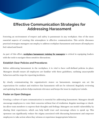 Effective Communication Strategies for Addressing Harassment